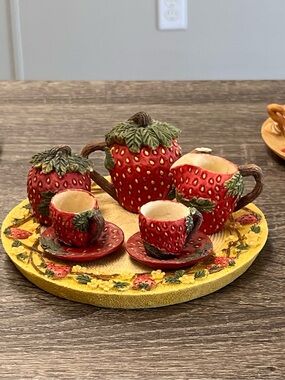 Lot of 5 complete sets of Strawberry themed  Mini Tea Sets - Decor Collection